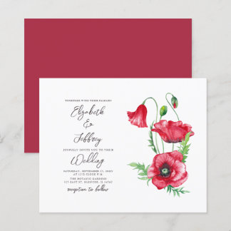 Budget Wasserfarbe Roter Mohn Hochzeit Einladung