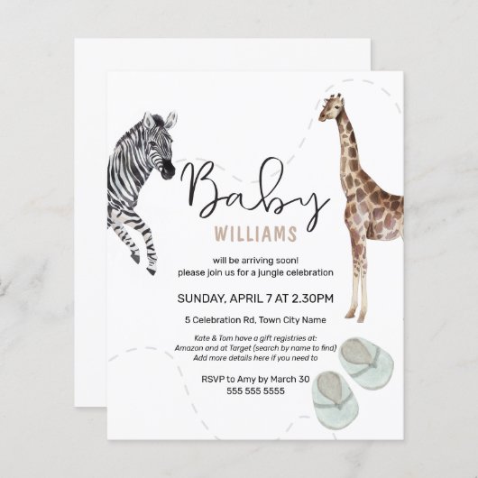 Budget Wasserfarbe Safari Tierjunge Babydusche (Vorne/Hinten)