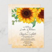 Budget Wasserfarbe Sonnenblumen Einladung (Vorne/Hinten)