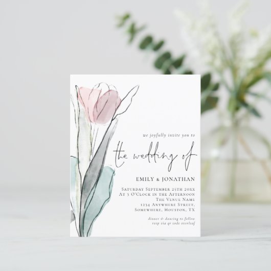 Budget Wasserfarbe Tulip Hochzeit Einladung (Stehend Vorderseite)