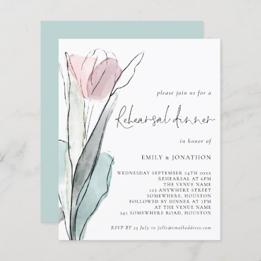 Budget Wasserfarbe Tulip Hochzeit Probe Abendessen (Vorne/Hinten)