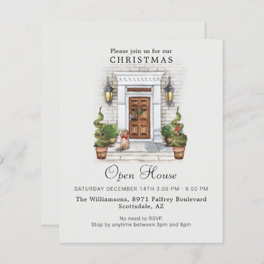 Budget Wasserfarbe Weihnachten Open House Einladun (Vorne/Hinten)