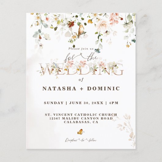 Budget Wasserfarbe Wildblume Garden Hochzeit (Vorderseite)