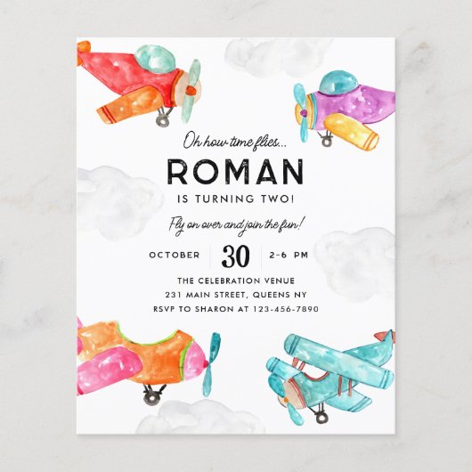 Budget Wasserfarben Flugzeug Wolken Flugzeug Gebur (Vorderseite)