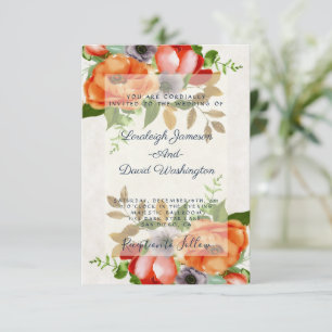 Budget-Wasserfarben-Hochzeits-Einladung mit Blumen Einladung