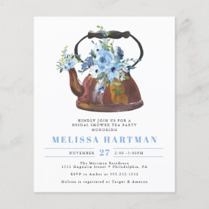 Budget Wasserfarbener Blumenkohl Tee Party Brautpa Flyer