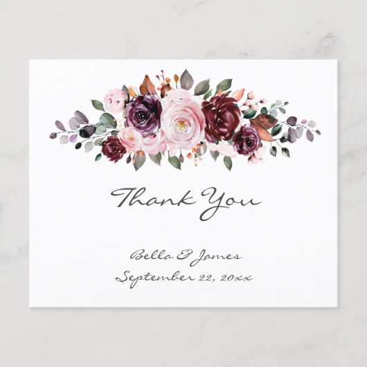 Budget Wasserfarbenflorale Hochzeit Danke Karte (Vorderseite)