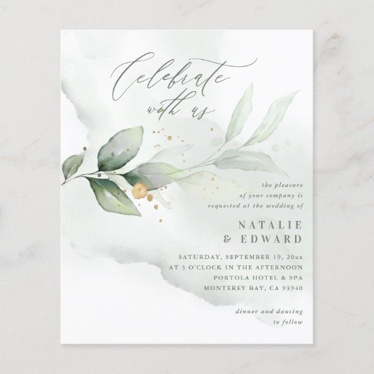 Budget Wasserfarbenfolien Metallische Goldhochzeit Flyer (Vorne)