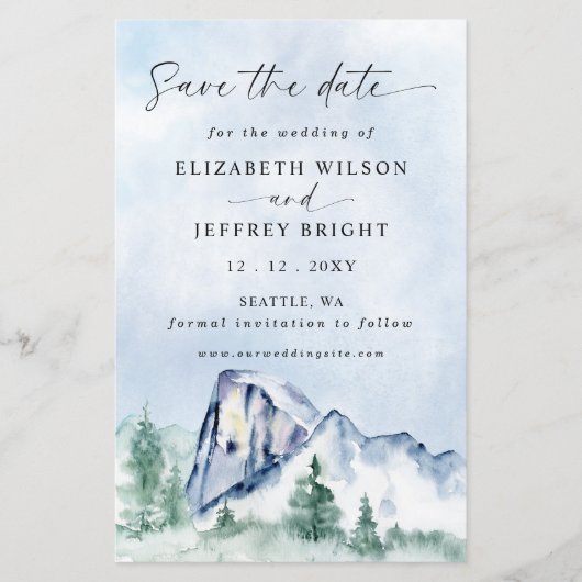 Budget Wasserfarbengebirge Kiefer Save the Date (Vorderseite)