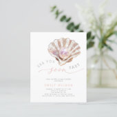 Budget Wasserfarbenmeer Sie bald Baby Dusche lädt (Stehend Vorderseite)