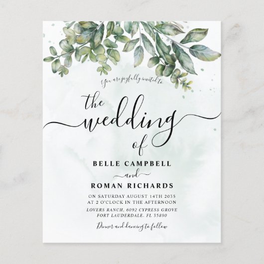 Budget Wasserfarbensage Grüne Eukalyptus-Hochzeit (Vorderseite)