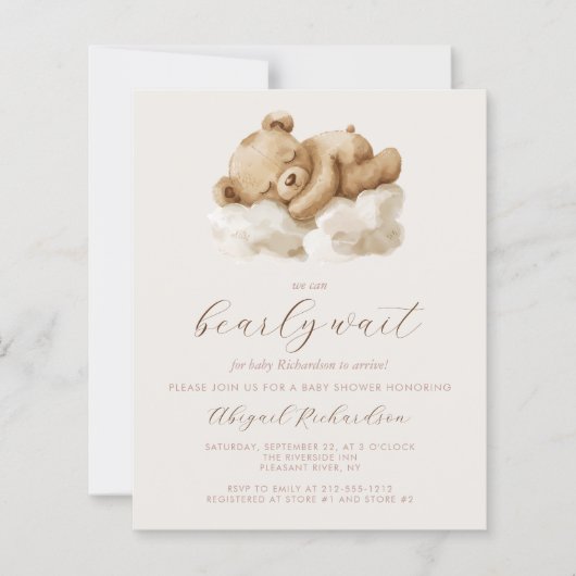 Budget Wasserfarbteddybär Neutral Baby Dusche (Vorderseite)