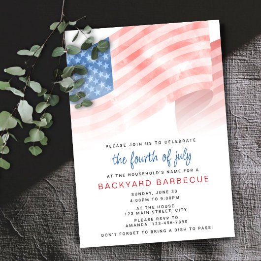 Budget Watercolor American Flag Juli Party Einladung