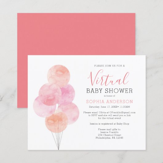 Budget Watercolor Balloons Virtual Baby Einladung (Vorne/Hinten)