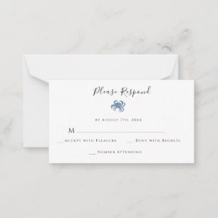 Budget Watercolor Blue Crab Wedding RSVP Cards Mitteilungskarte