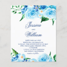 Budget Watercolor Blue Floral Wedding Einladung