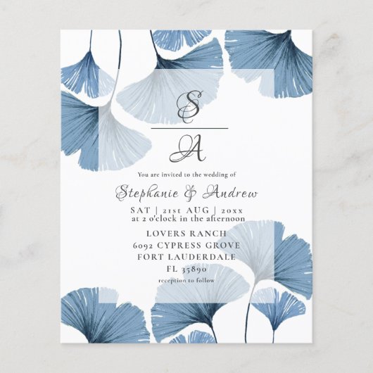 Budget Watercolor Blue Foliage Hochzeit Einladung (Vorderseite)
