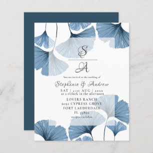Budget Watercolor Blue Foliage Hochzeit Einladung
