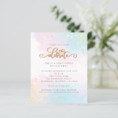 Budget Watercolor Blue Pink Script Verlobung (Stehend Vorderseite)