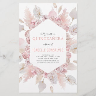 Budget Watercolor Boho QUINCEAÑERA Einladung Flyer