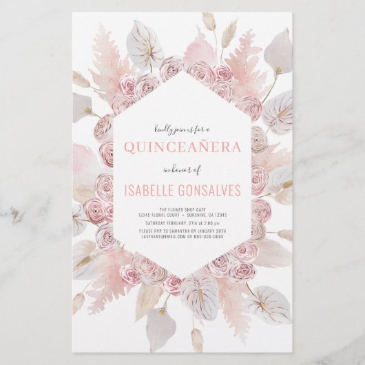 Budget Watercolor Boho QUINCEAÑERA Einladung Flyer (Vorne)