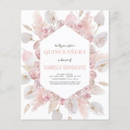 Budget Watercolor Boho QUINCEAÑERA Einladung Flyer
