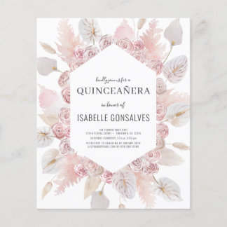 Budget Watercolor Boho QUINCEAÑERA Einladung Flyer