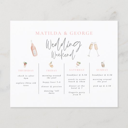budget Watercolor drinks wedding weekend itinerary Flyer (Vorne)