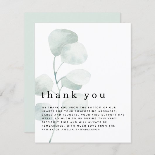 Budget Watercolor Eukalyptus Funerty Danke (Vorne/Hinten)