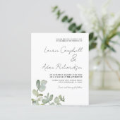 Budget Watercolor Eukalyptus Wedding Einladung (Stehend Vorderseite)