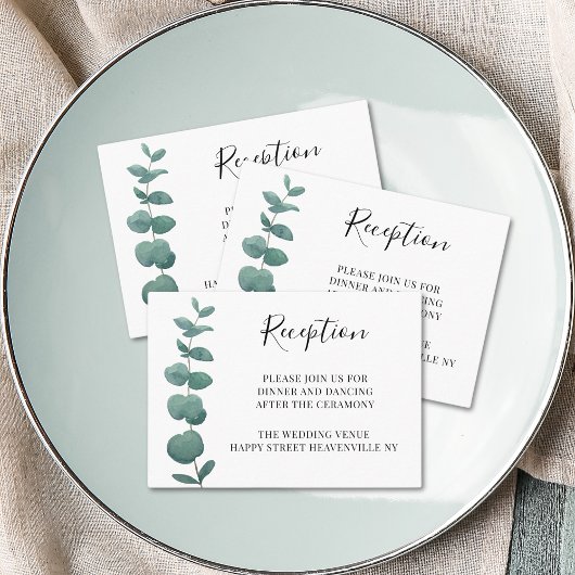 Budget Watercolor Eukalyptus Wedding Enclosure Visitenkarte