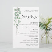 Budget Watercolor Eukalyptus Wedding Menu (Stehend Vorderseite)