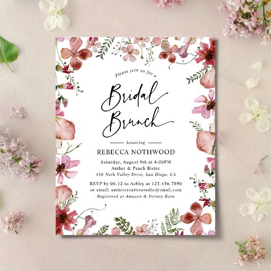Budget Watercolor Florals Bridal Brunch Einladung
