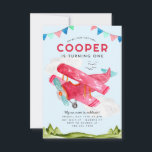 Budget Watercolor Sky Red Kids Airplane Geburtstag Mitteilungskarte<br><div class="desc">Niedliche Aquarellluftfahrt Rotes Flugzeug Kindergeburtstag Einladung</div>