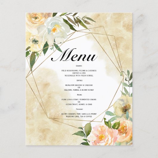 Budget Watercolor WEDDING MENU. Flyer (Vorne)
