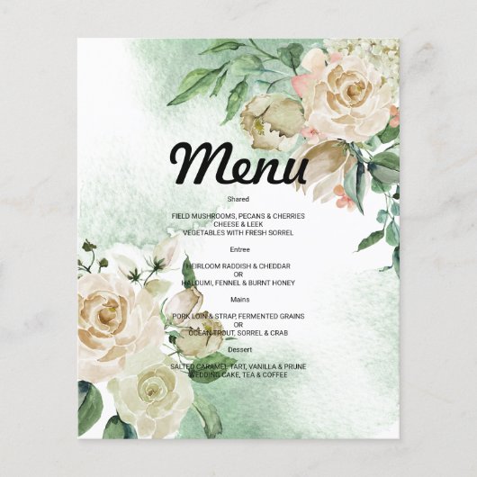 Budget Watercolor WEDDING MENU. Flyer (Vorne)
