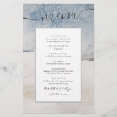 Budget Watercolor Winter Blue Silver Wedding Menü (Vorne)