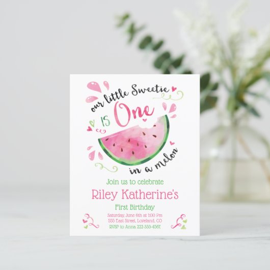 Budget Watermelon Erster Geburtstag Sommer Einladu (Stehend Vorderseite)