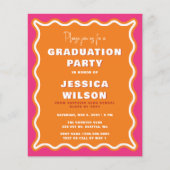 Budget Wavy Pink Orange Foto Abschluss Einladung (Vorderseite)