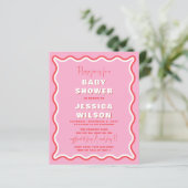 Budget Wavy Pink Red Girl Kinderdusche Einladung (Stehend Vorderseite)