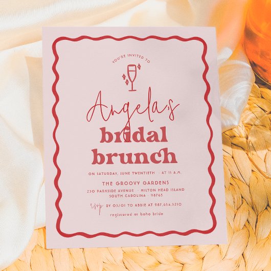 Budget Wavy Retro Rosa & Red Groovy Bridal Brunch