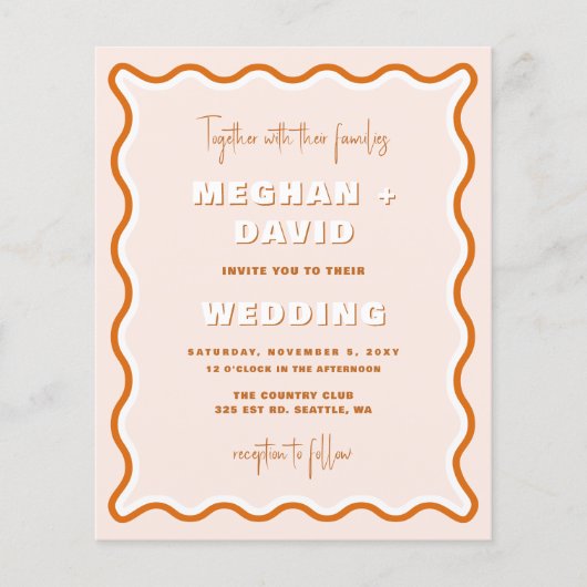 Budget Wavy Terracotta Foto Hochzeit Einladung (Vorderseite)