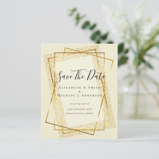 BUDGET WEDD RETT DATES Gold Glitzer Geometric (Stehend Vorderseite)