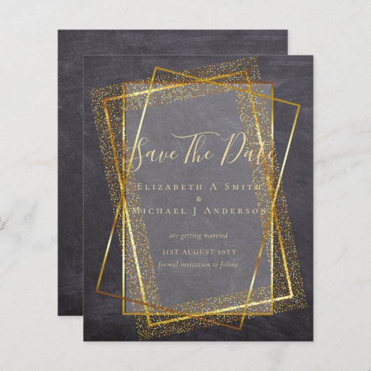 BUDGET WEDD RETT DATES Gold Glitzer Geometric (Vorne/Hinten)