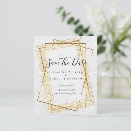 BUDGET WEDD RETT DATES Gold Glitzer Geometric (Stehend Vorderseite)