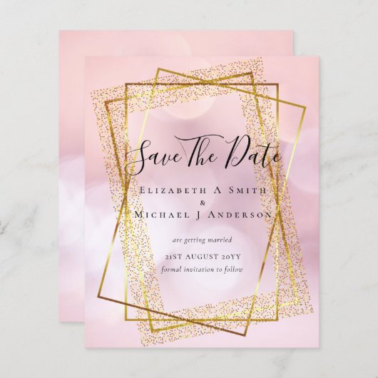 BUDGET WEDD RETT DATES Gold Glitzer Geometric (Vorne/Hinten)