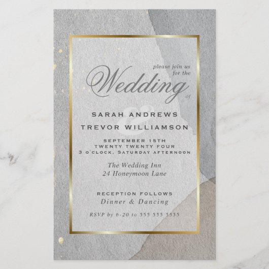 Budget Wedding Abstrakt Pewter Wabi Sabi Invitati (Vorderseite)