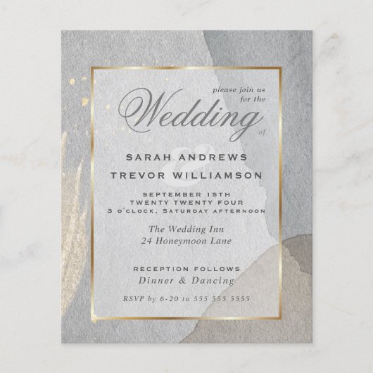Budget Wedding Abstrakt Pewter Wabi Sabi Invitati (Vorderseite)