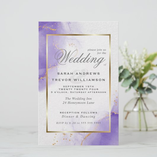 Budget Wedding Amethyst Lilac Gold Abstrakte Marmo (Stehend Vorderseite)