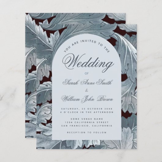 Budget Wedding Arch Gray Blätter Script Einladung (Vorne/Hinten)